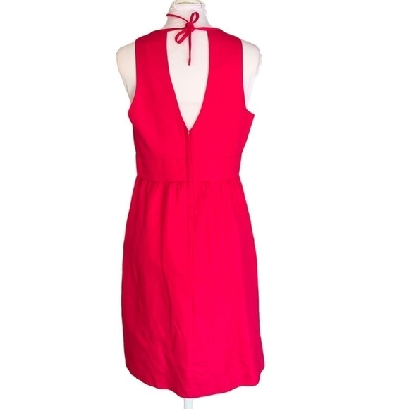 J Crew Hot Pink Cotton Summer V Back Tie Neck Fit & Flare Dress Sz 6 - Picture 2 of 7